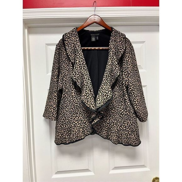 Preswick & Moore Jackets & Blazers - Preswick & Moore Leopard Ruffle Mob Wife Couture Peplum Jersey Jacket sz 3X EUC